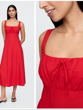 NWT GAP Linen-Blend Maxi Dress Tomato Sauce Red